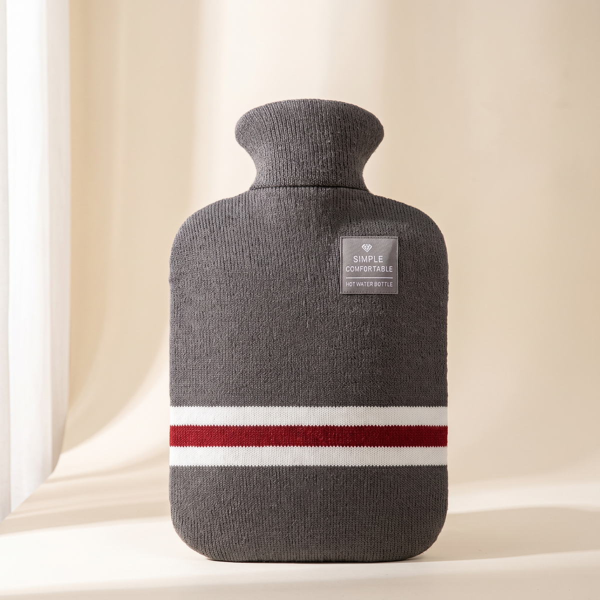 Hot Water Bottle with Knitted Cover — 2 L · Dark Gray