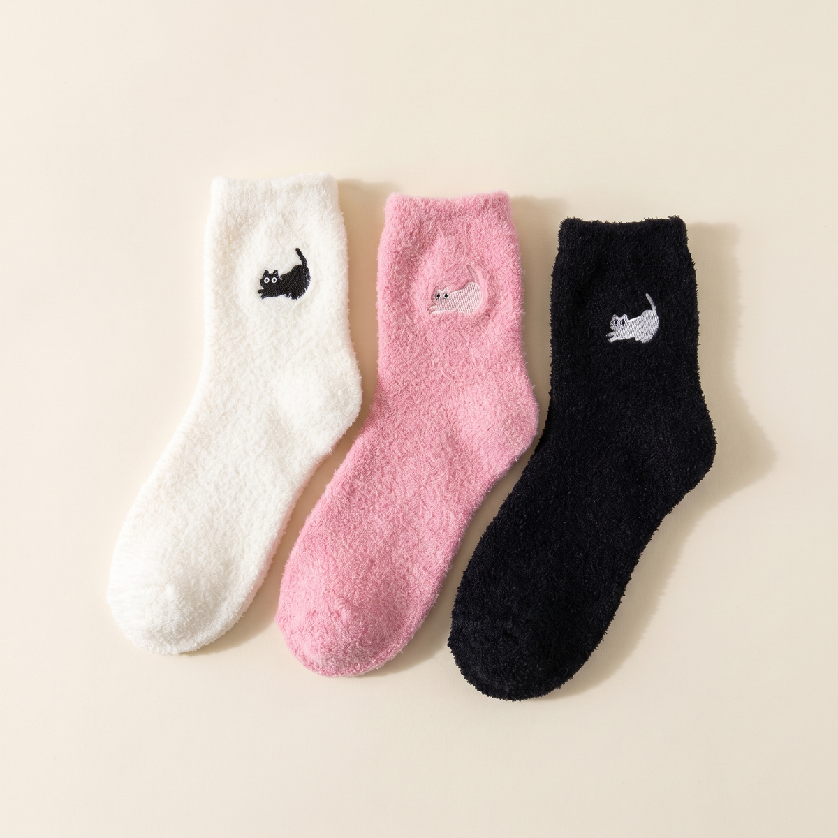 Fuzzy Cat Socks — Mixed, 3 Pairs