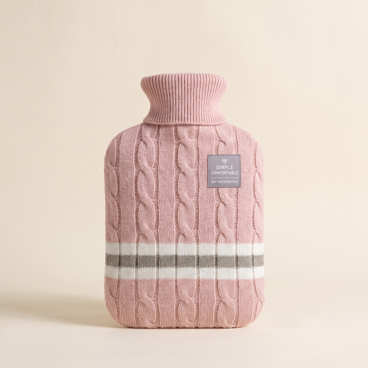 Hot Water Bottle with Knitted Cover — 2 L · Pink