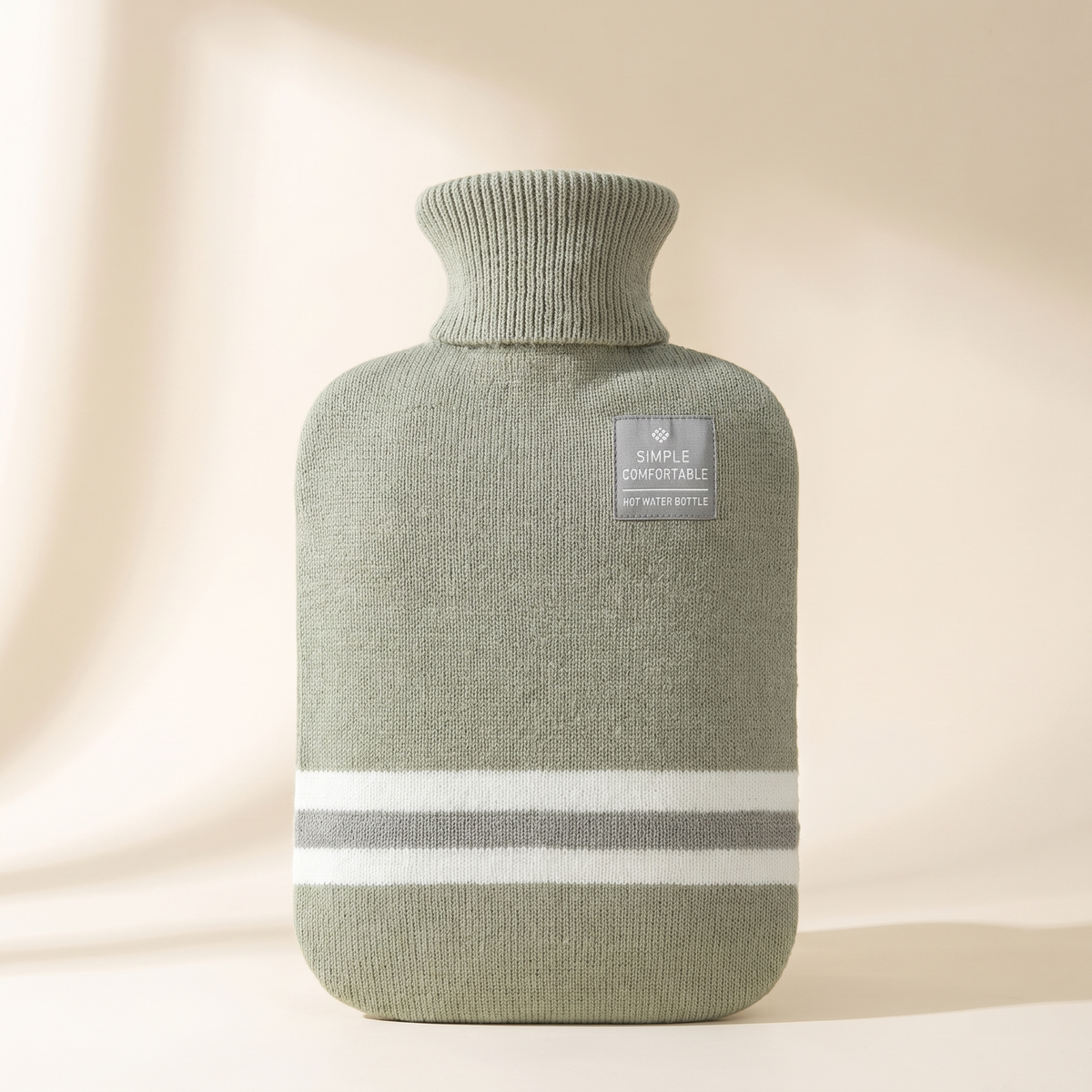 Hot Water Bottle with Knitted Cover — 2000ML Green