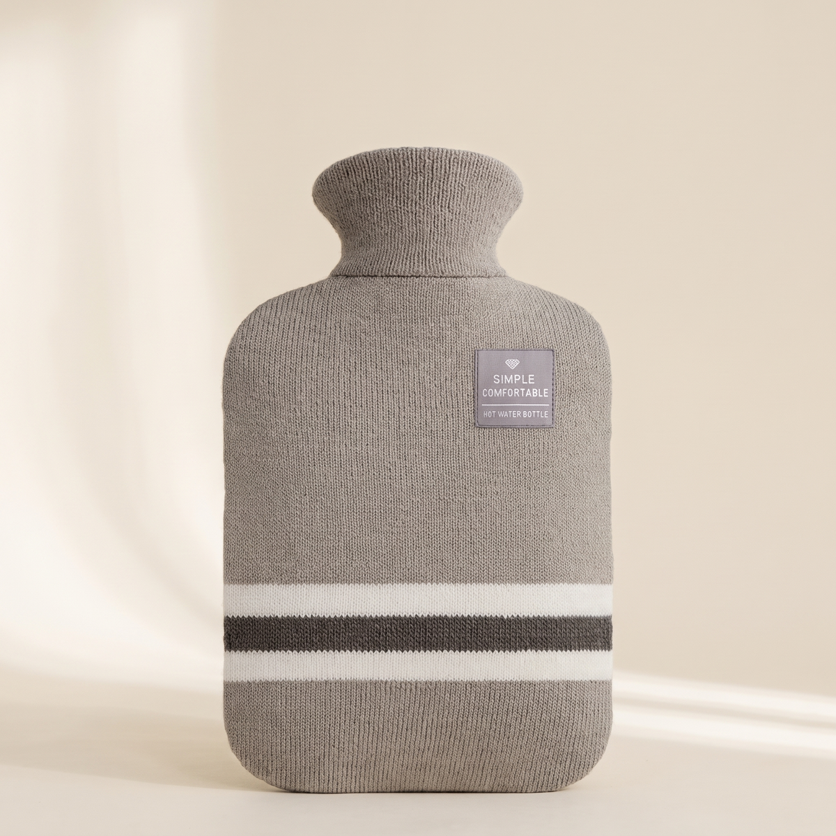 Hot Water Bottle with Knitted Cover — 2 L · Light Gray