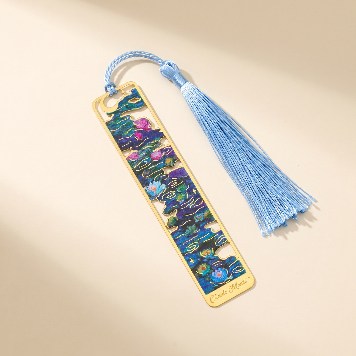 Painted Brass Bookmark with Tassel — Water Lily