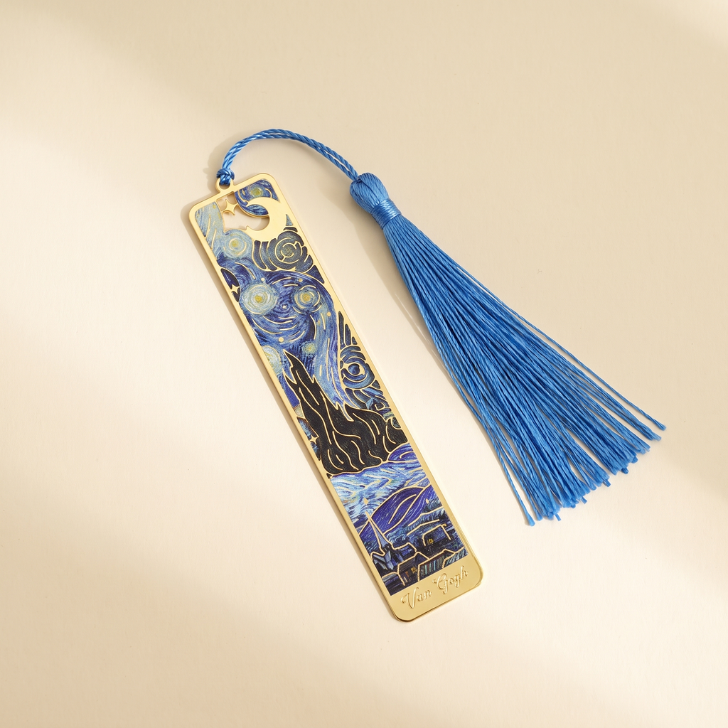 Painted Brass Bookmark with Tassel — Starry Night