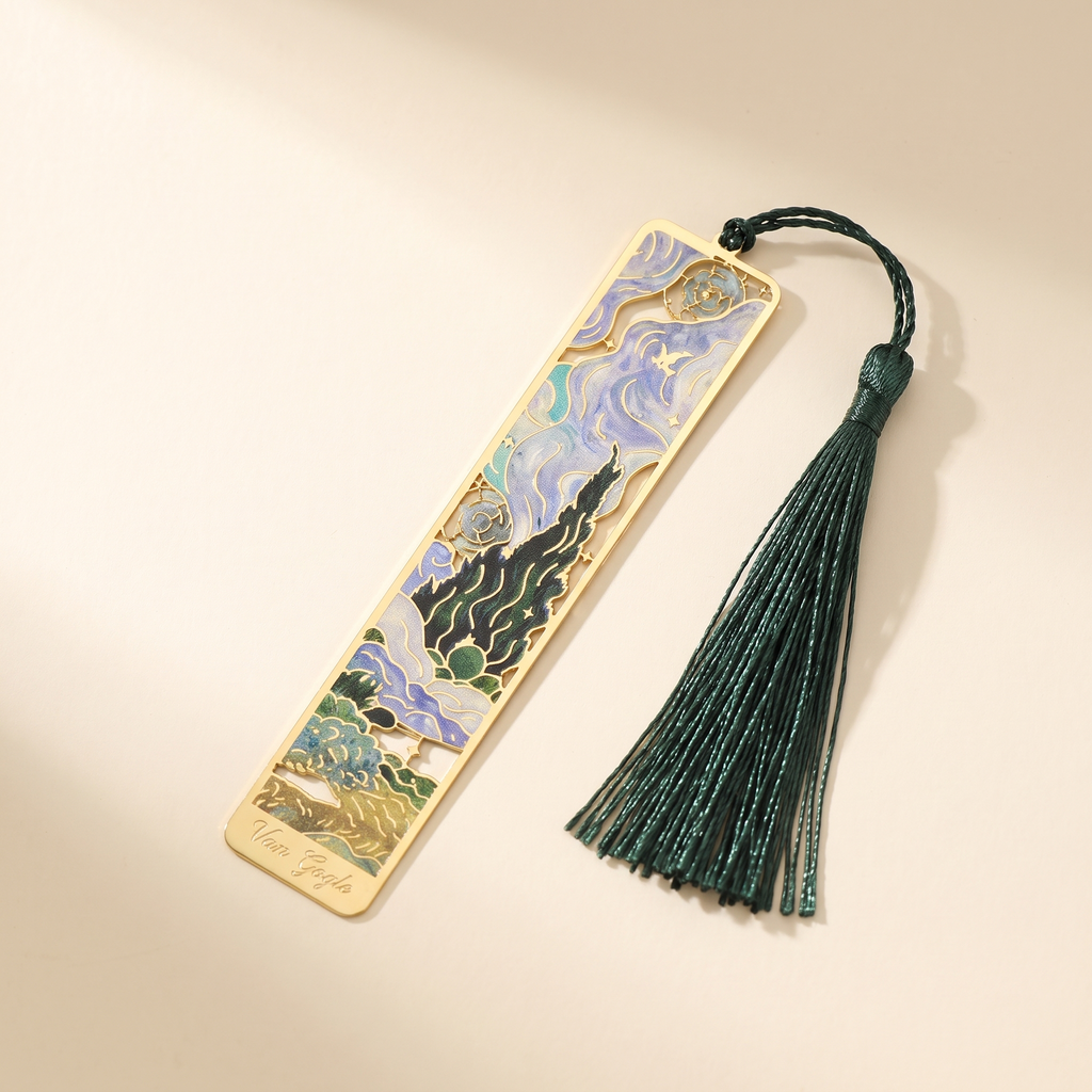 Painted Brass Bookmark with Tassel — Cypress Tree