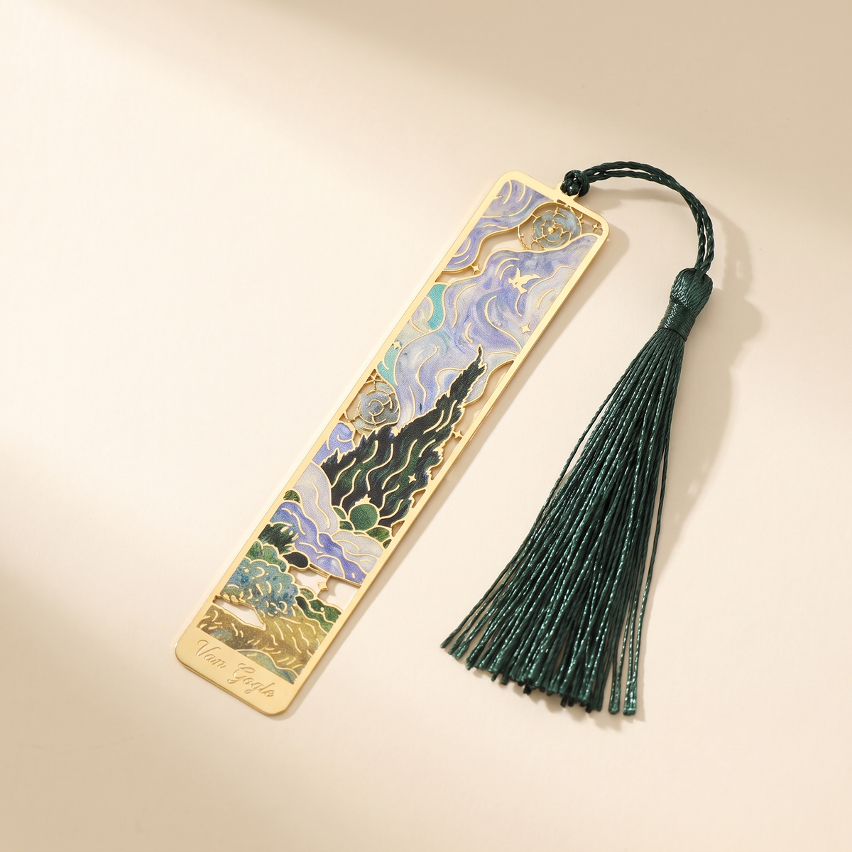 Painted Brass Bookmark with Tassel — Cypress Tree