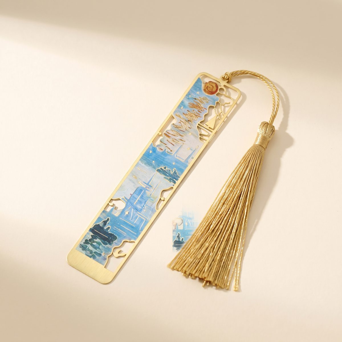 Painted Brass Bookmark with Tassel — Sunrise Impression