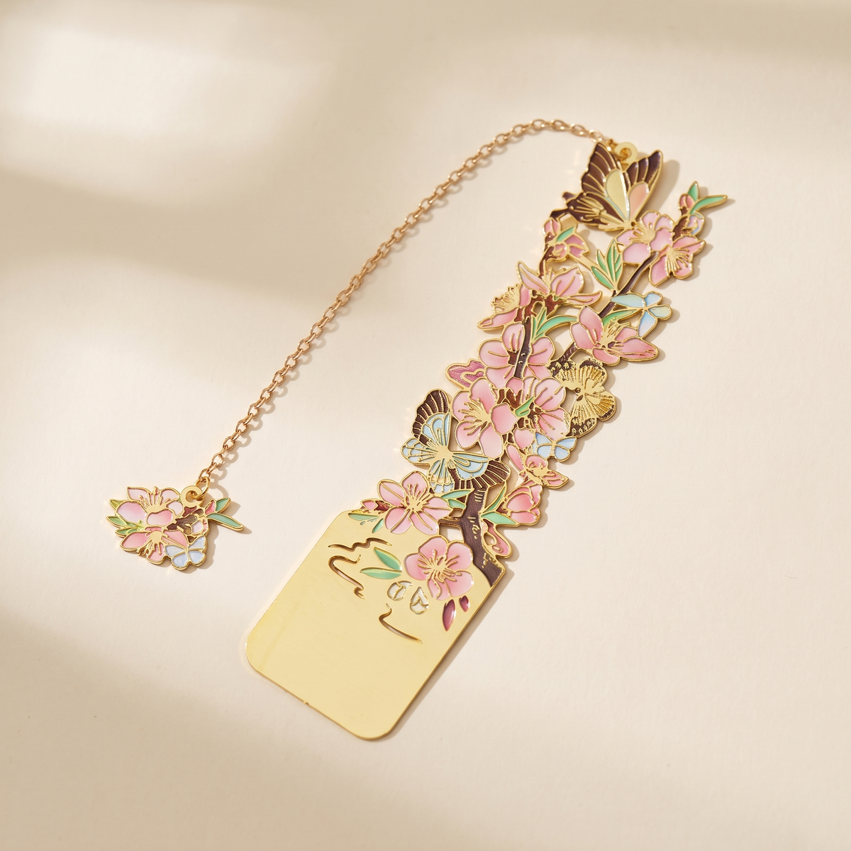 Famous Paintings Brass Bookmark with Tassel — Peach blossom