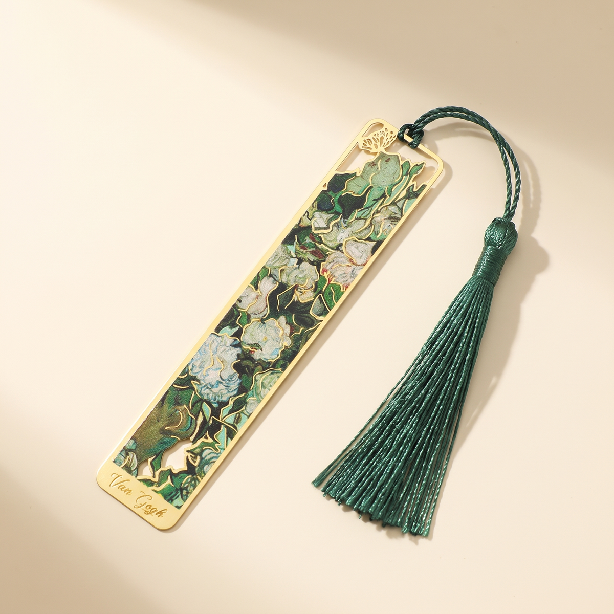 Famous Paintings Brass Bookmark with Tassel — White Rose II