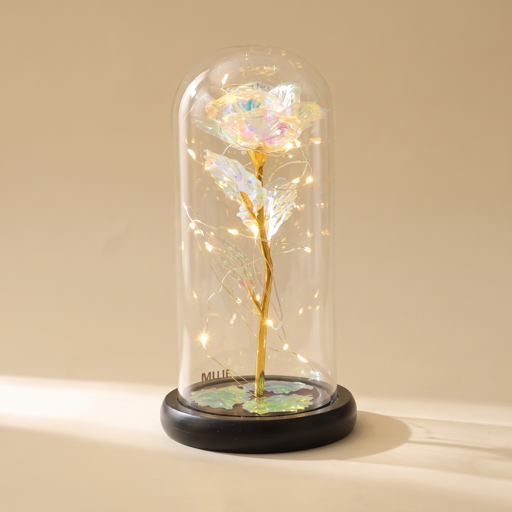 Light-Up Rose in Glass Dome — White