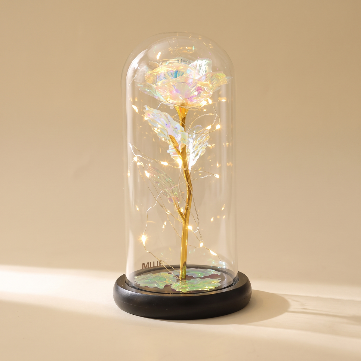Light-Up Rose in Glass Dome — White