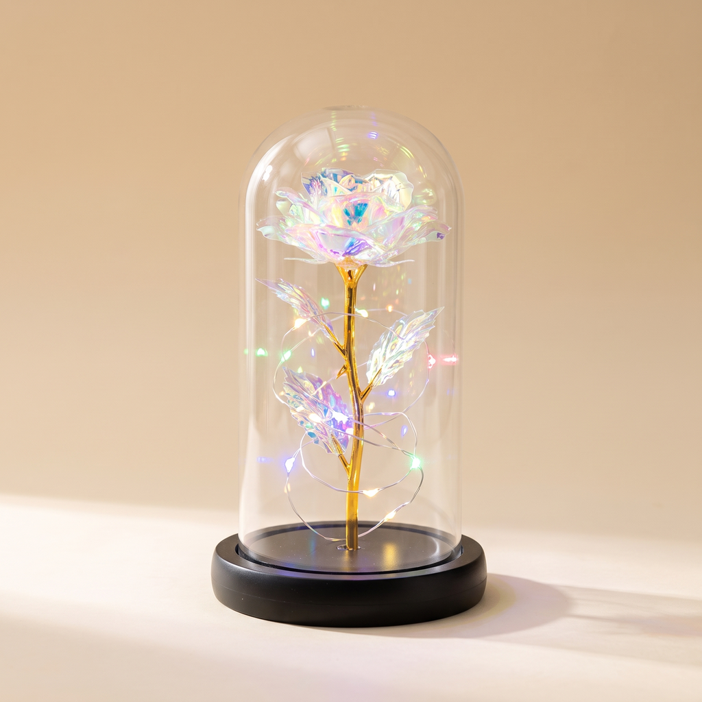 Light-Up Rose in Glass Dome — Yellow
