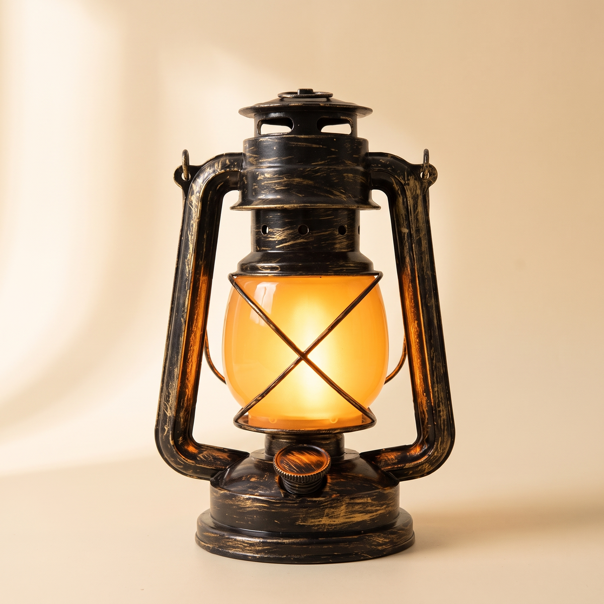 Vintage Flame Lantern, Rechargeable — Bronze