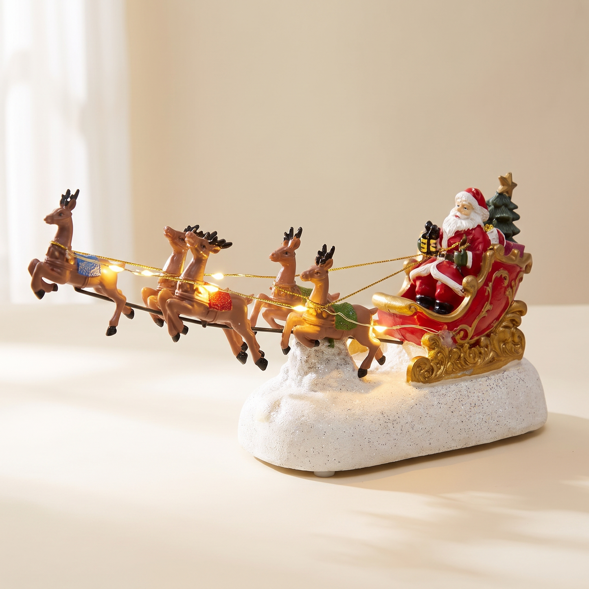 Santa's Sleigh with Reindeer, Light-Up — Red