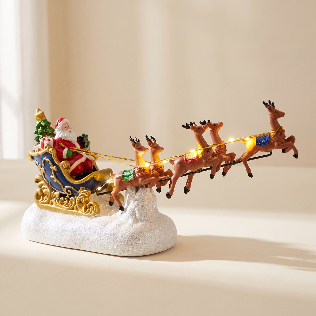 Santa's Sleigh with Reindeer, Light-Up — Blue