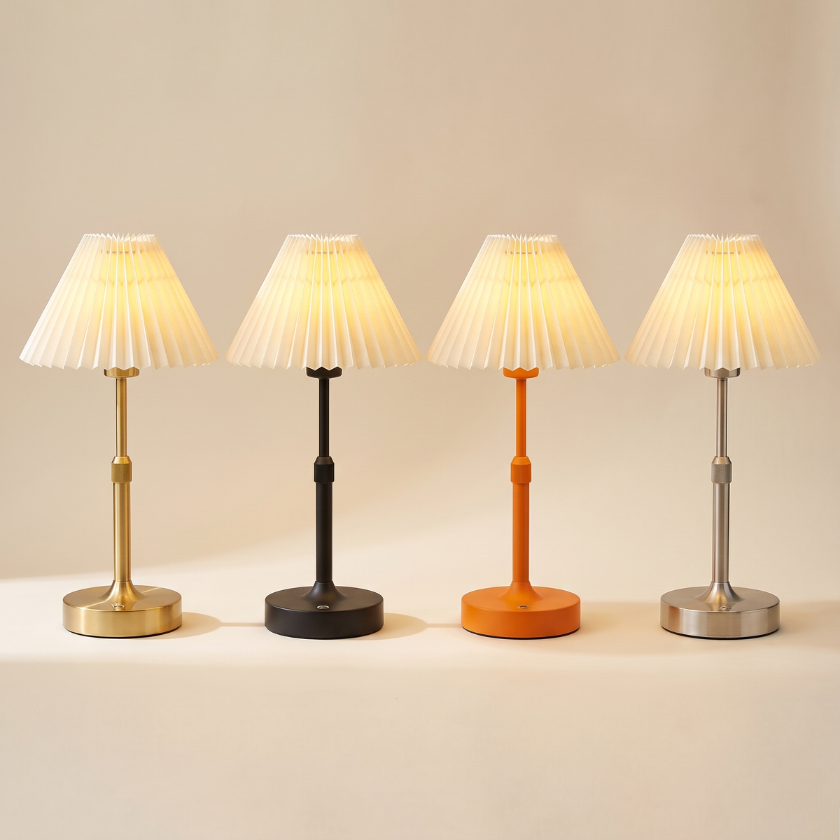 Fabric Shade Cordless Lamp, 2700K — Pointed Pleat