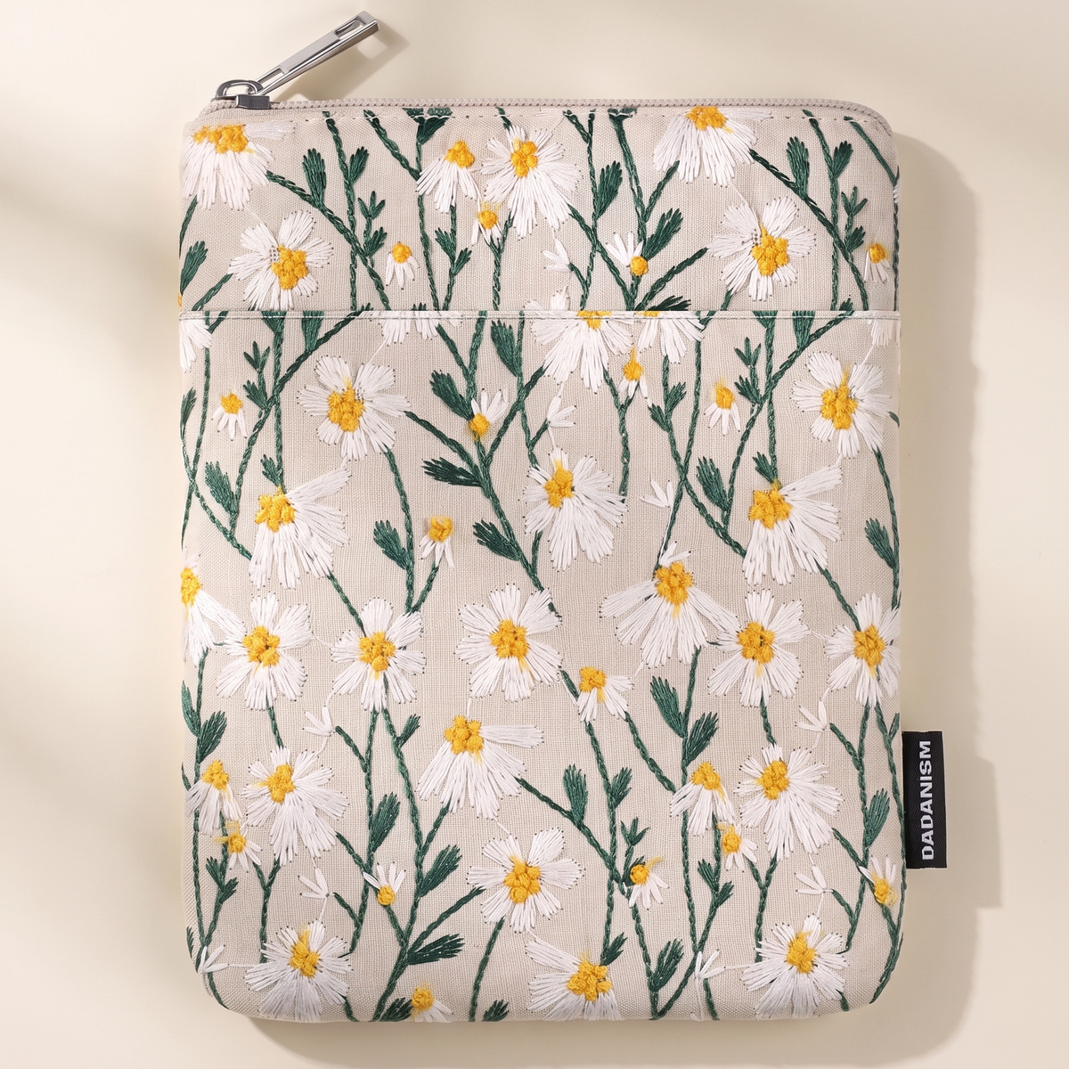 Embroidered E-Reader Sleeve — White Daisy