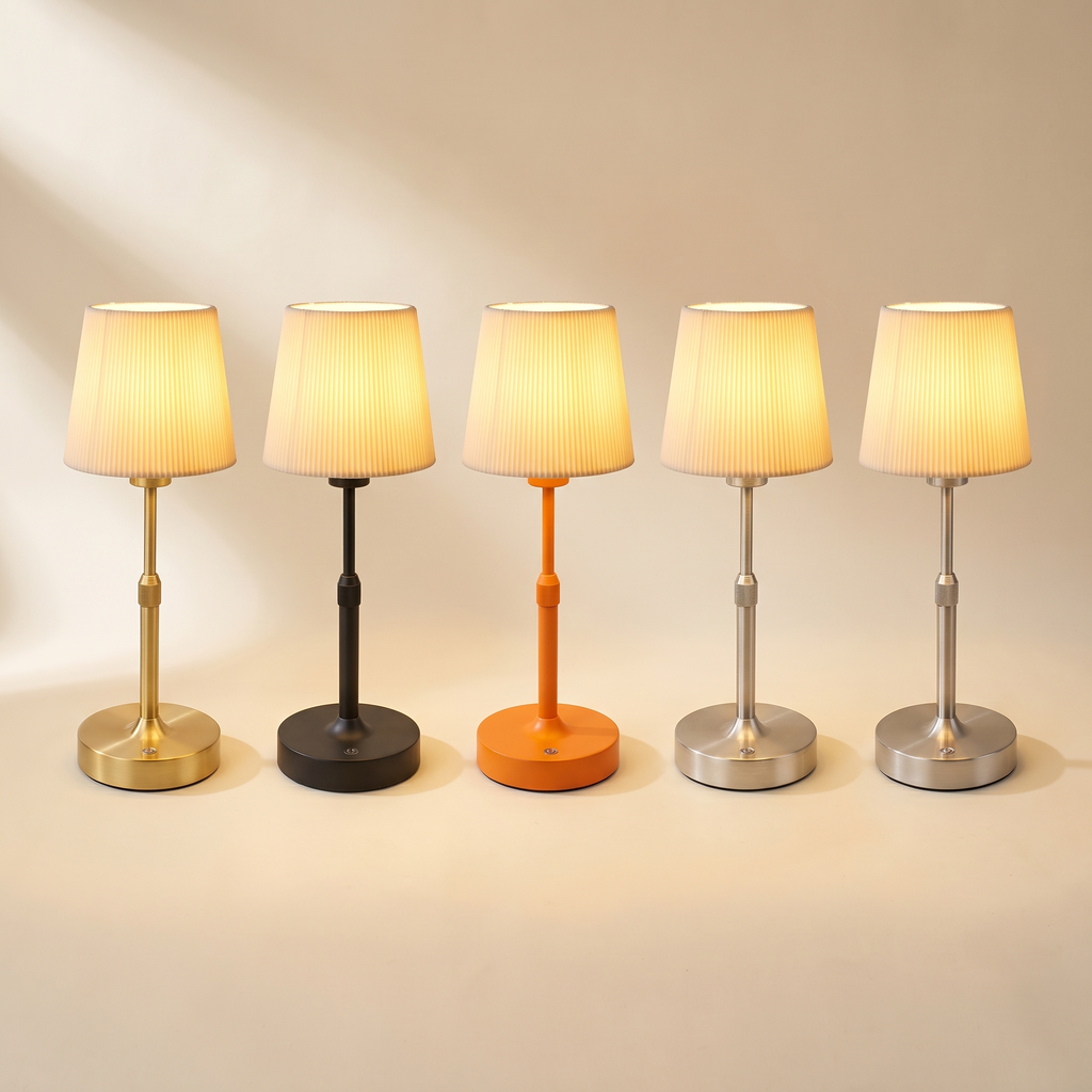 Fabric Shade Cordless Lamp, 2700K — Pleated