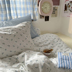 Light Blue Tiny Flowers Cotton Bedding Set