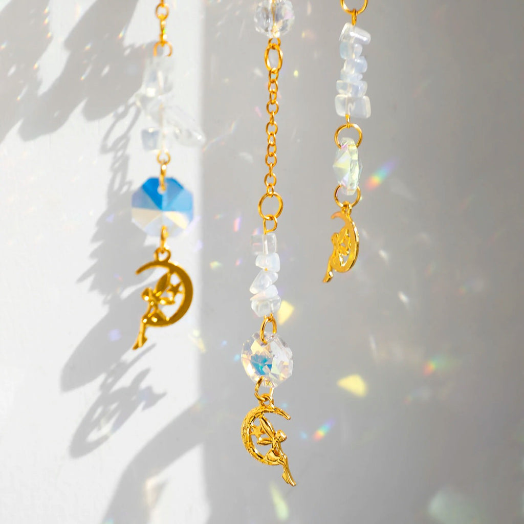 Crystal Lotus Suncatcher with Moon Pendant