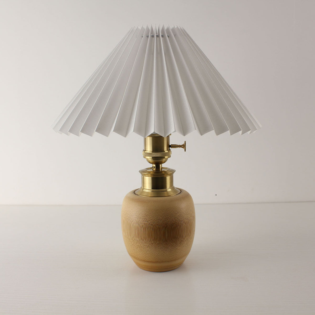 Vintage Cordless Bamboo Jar Table Lamp with Pleated Shade