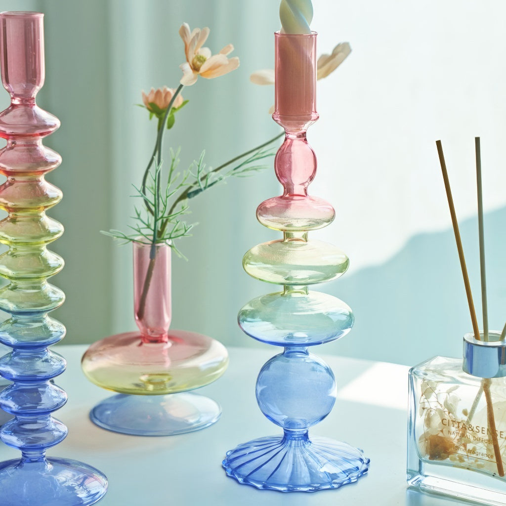 Multicolor Irregular Glass Candleholder