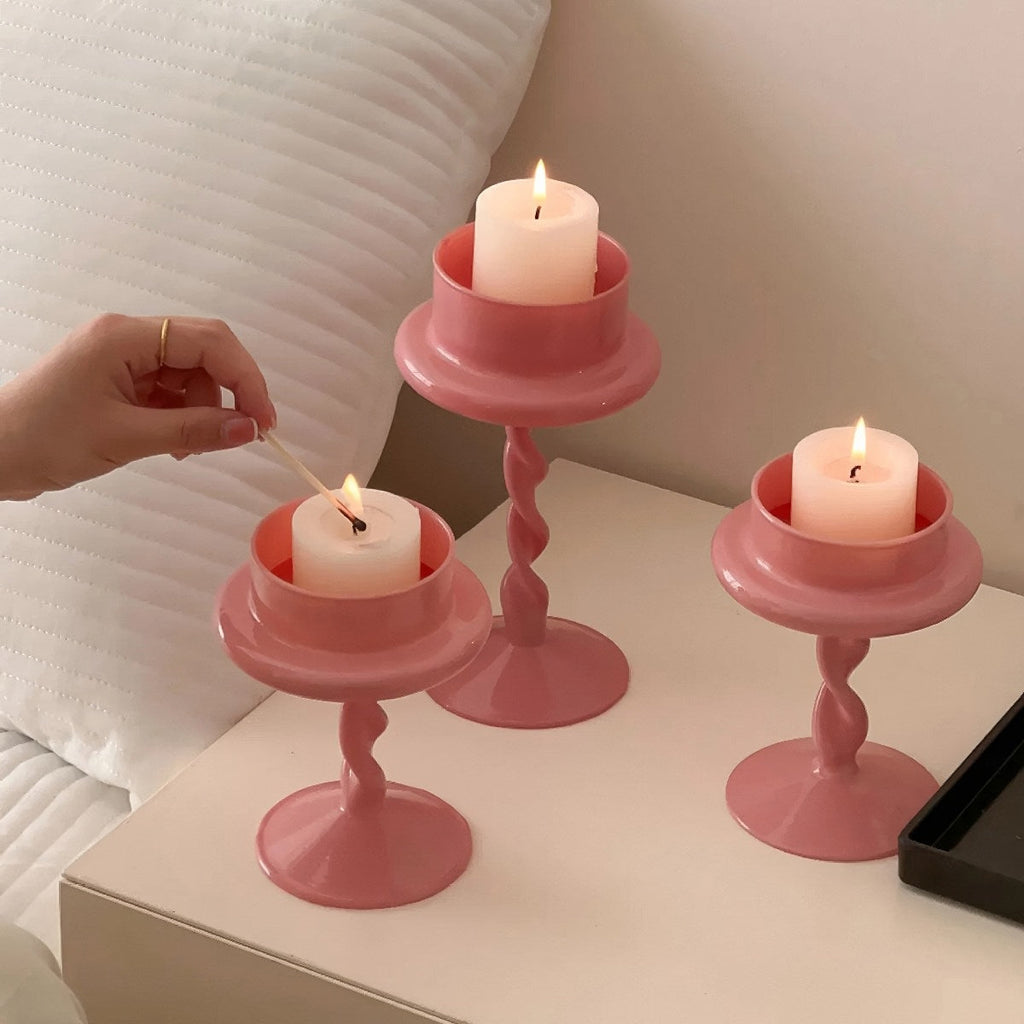 Pink Swirl Glass Candle Holder