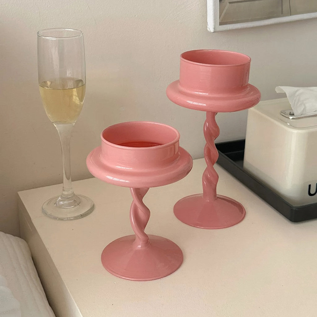 Pink Swirl Glass Candle Holder