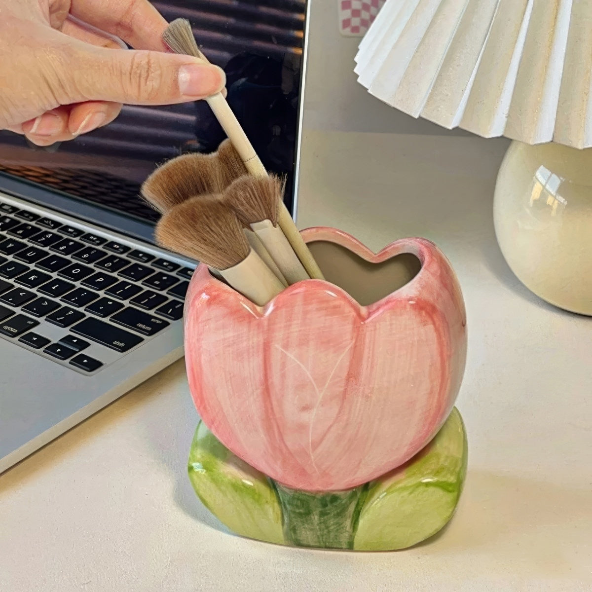 Pink Tulip Ceramic Pen Holder