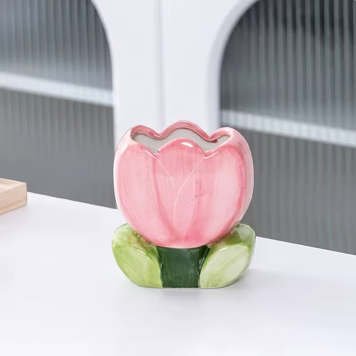 Pink Tulip Ceramic Pen Holder