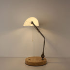 Cordless White Banker Desk Lamp with Wooden Tray Base