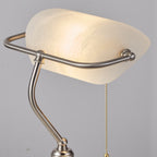Cordless Banker Desk Lamp with White Glass Shade - Brushed Nickel