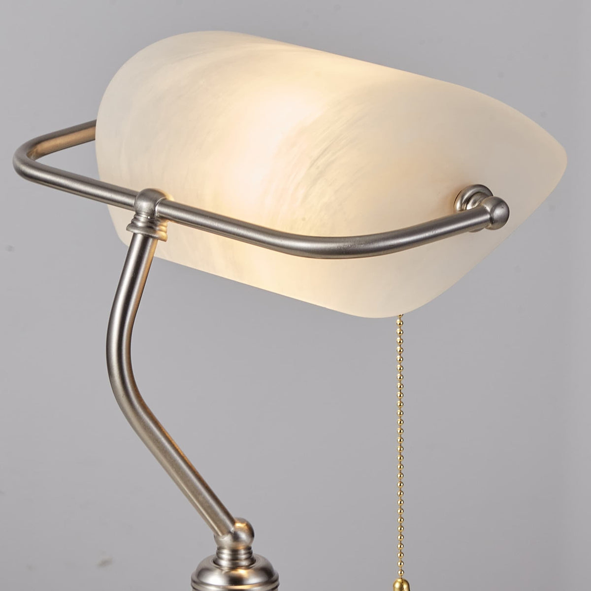 Cordless Banker Desk Lamp with White Glass Shade - Brushed Nickel