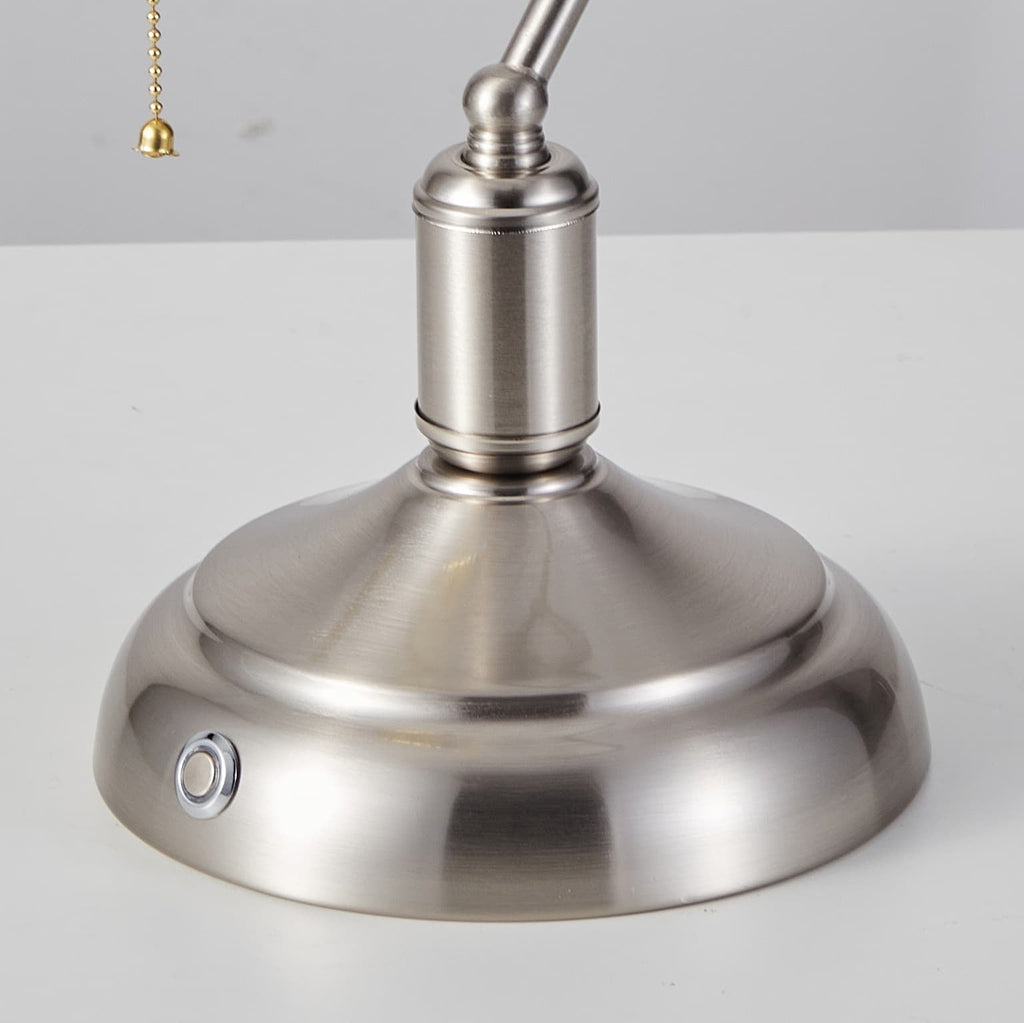 Cordless Banker Desk Lamp with White Glass Shade - Brushed Nickel