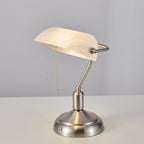 Cordless Banker Desk Lamp with White Glass Shade - Brushed Nickel