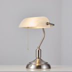 Cordless Banker Desk Lamp with White Glass Shade - Brushed Nickel