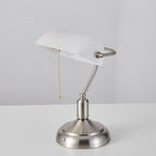 Cordless Banker Desk Lamp with White Glass Shade - Brushed Nickel