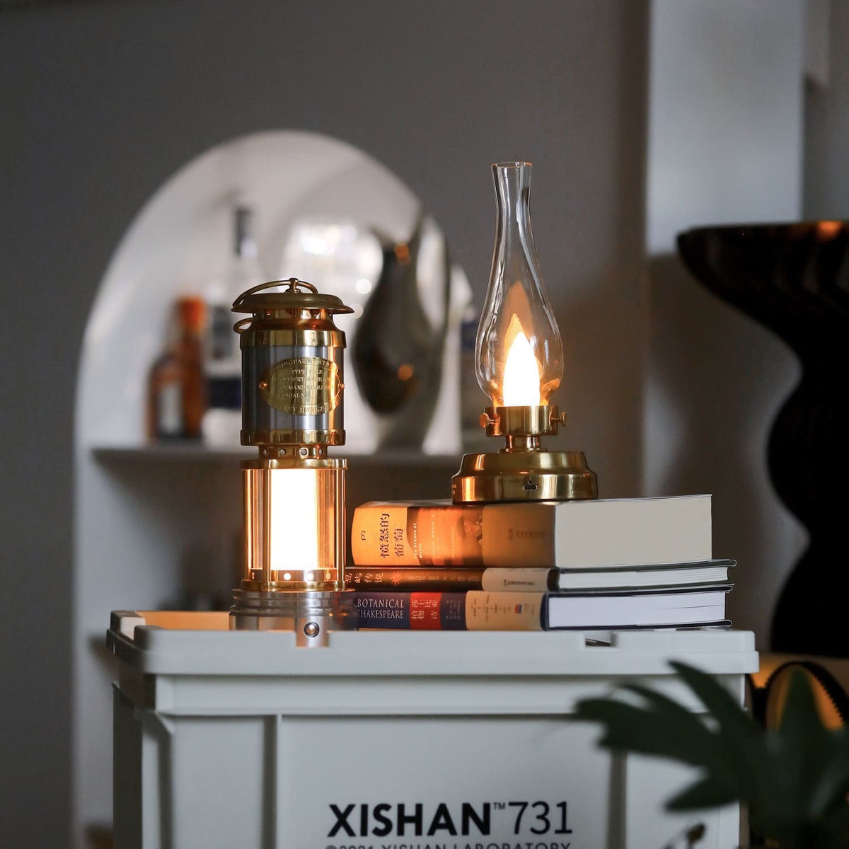 Cordless Brass Oil-Style LED Lantern