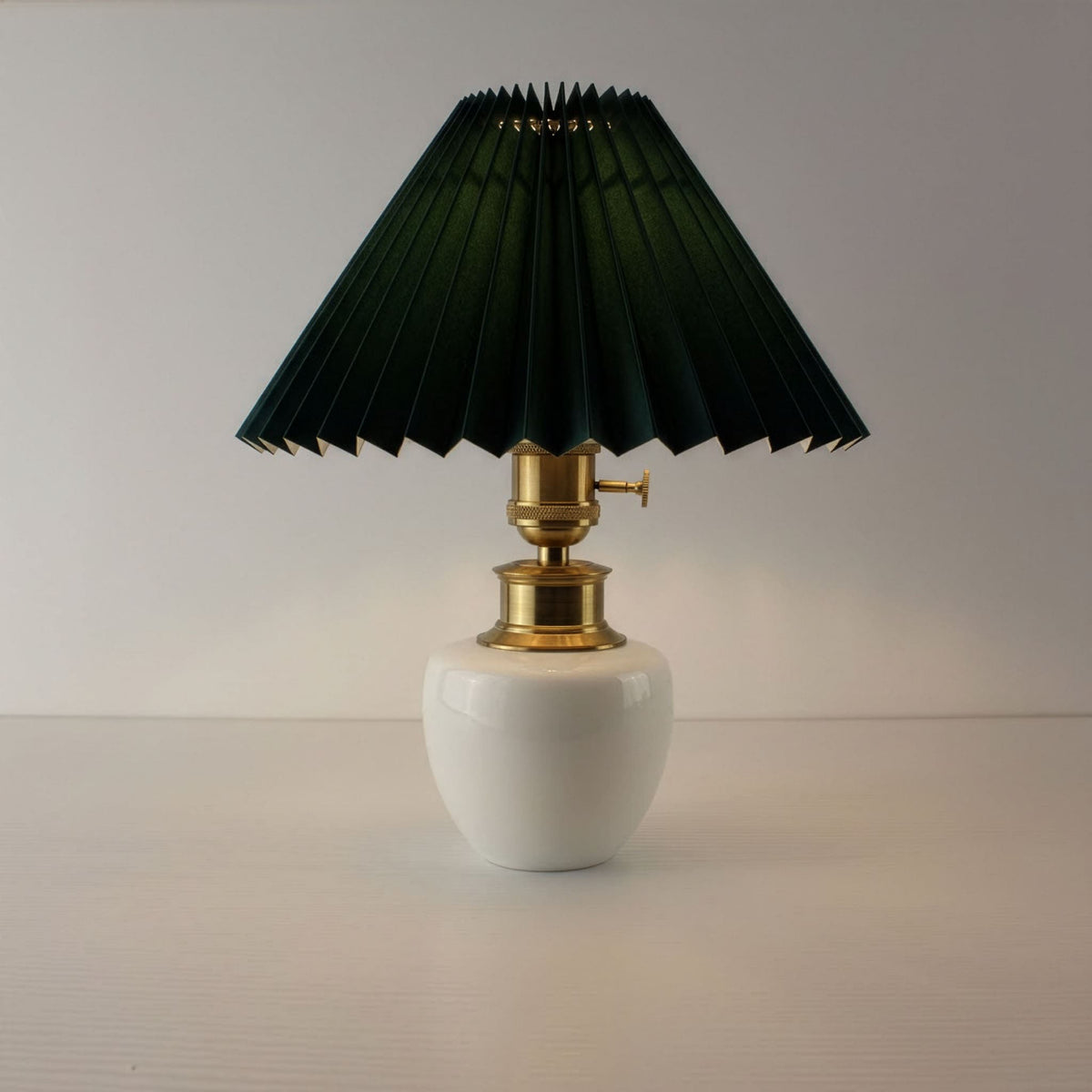 Vintage Cordless Ceramic Jar Table Lamp with Pleated Shade