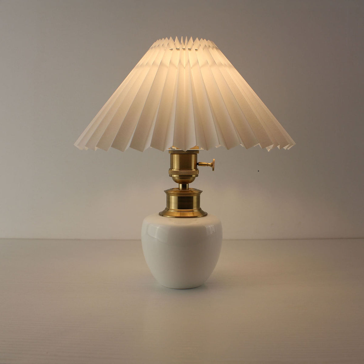 Vintage Cordless Ceramic Jar Table Lamp with Pleated Shade