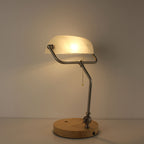 Cordless White Banker Desk Lamp with Wooden Tray Base
