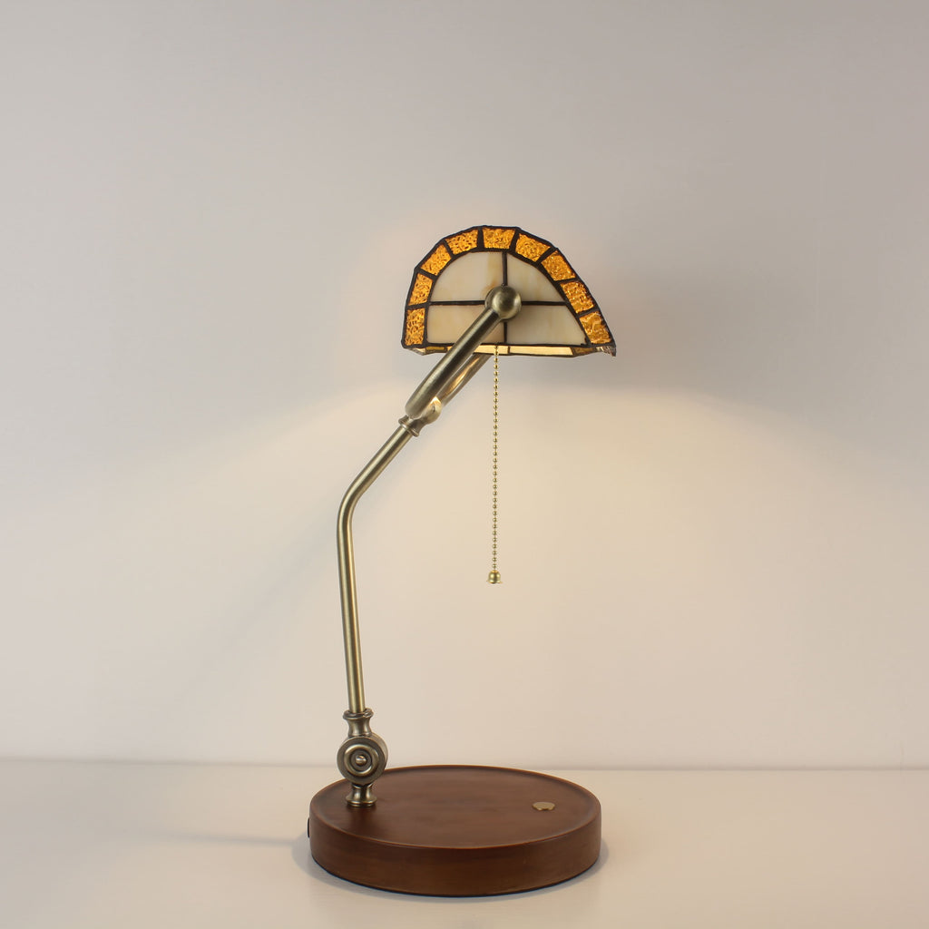 Cordless Tiffany-Style Banker Desk Lamp with Grape Stained Glass Shade