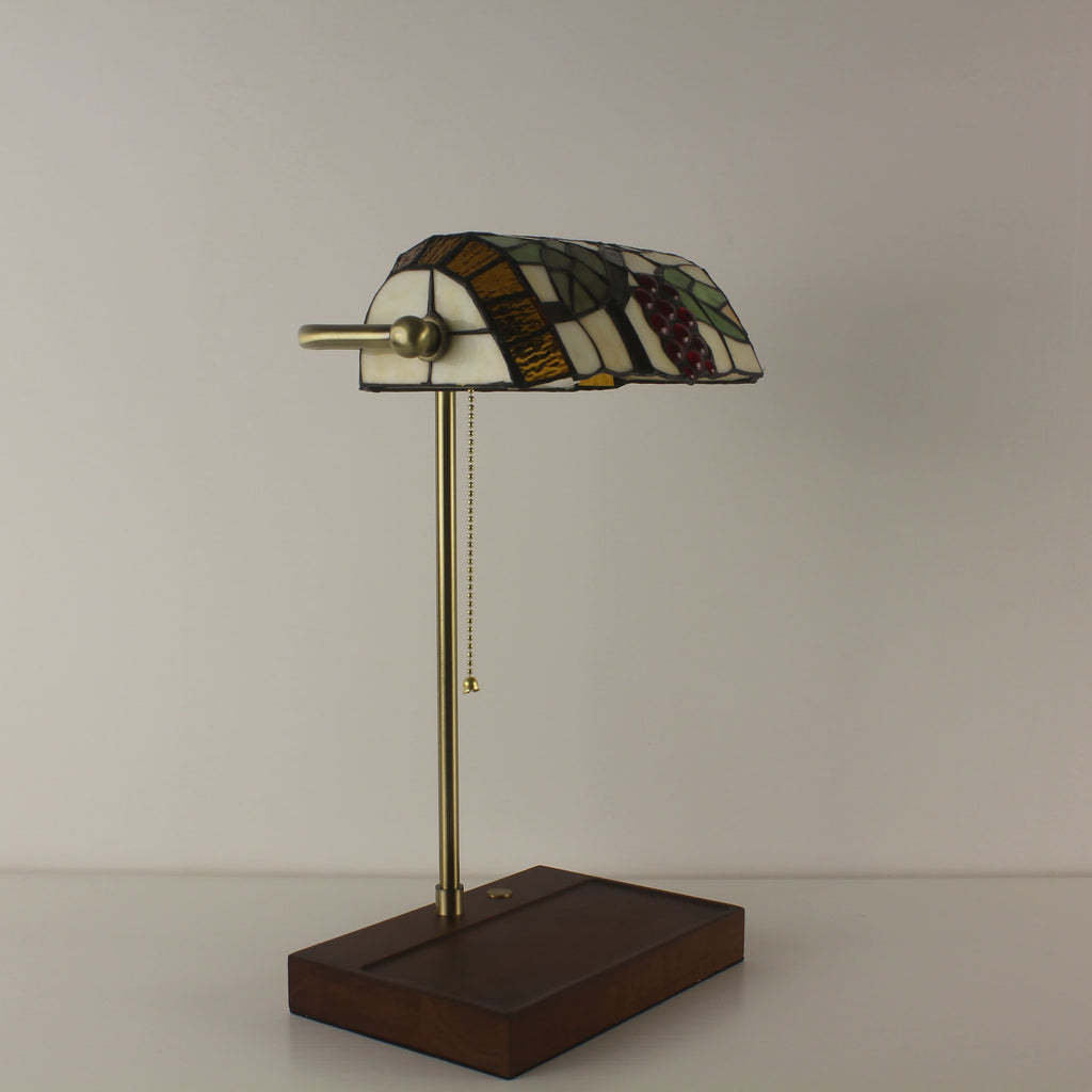 Cordless Tiffany-Style Banker Lamp with Grape Shade