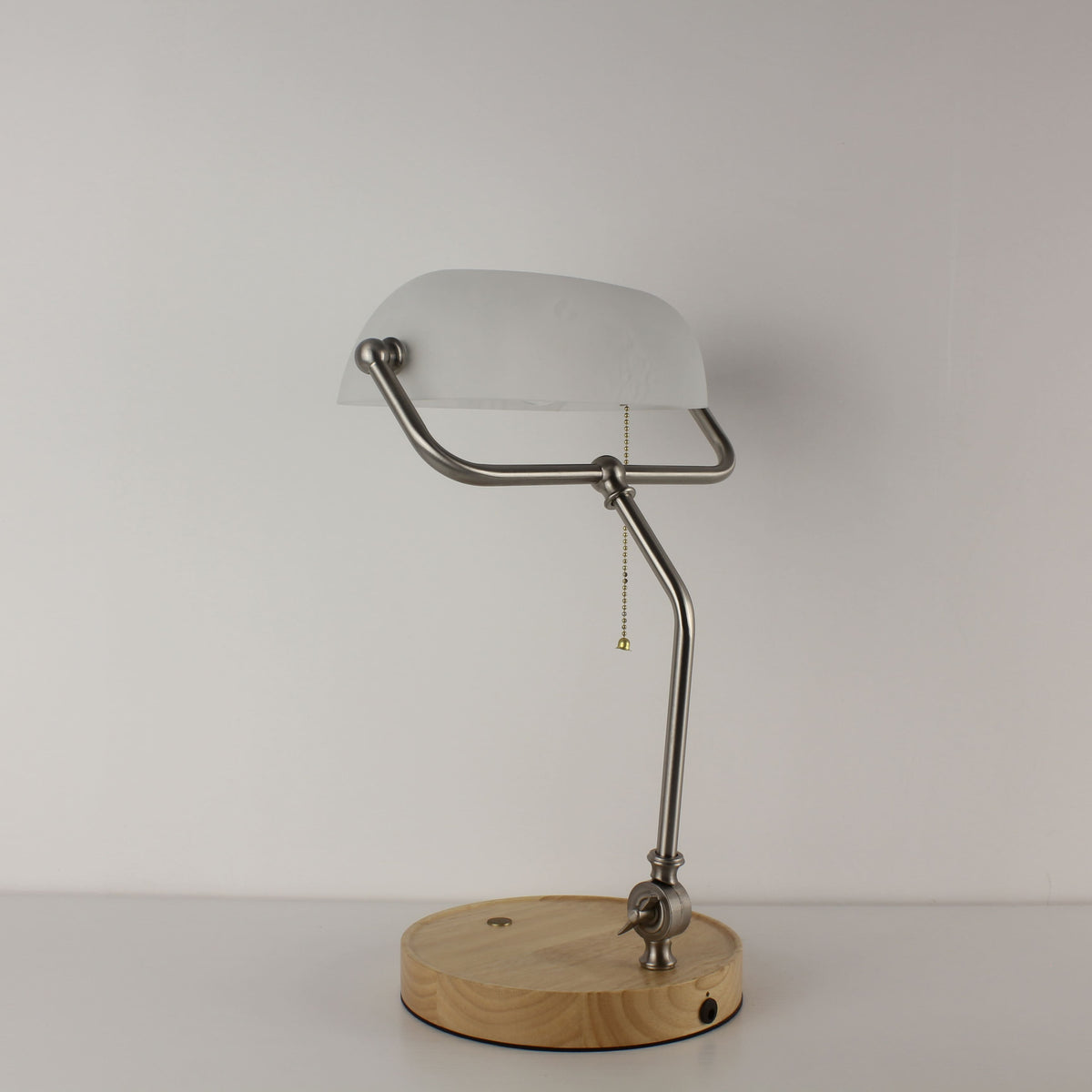 Cordless White Banker Desk Lamp with Wooden Tray Base