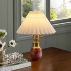 Chinoiserie Cordless Ceramic Table Lamp with Pleated Shade – Petite Accent Lamp