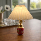 Chinoiserie Cordless Ceramic Table Lamp with Pleated Shade – Petite Accent Lamp