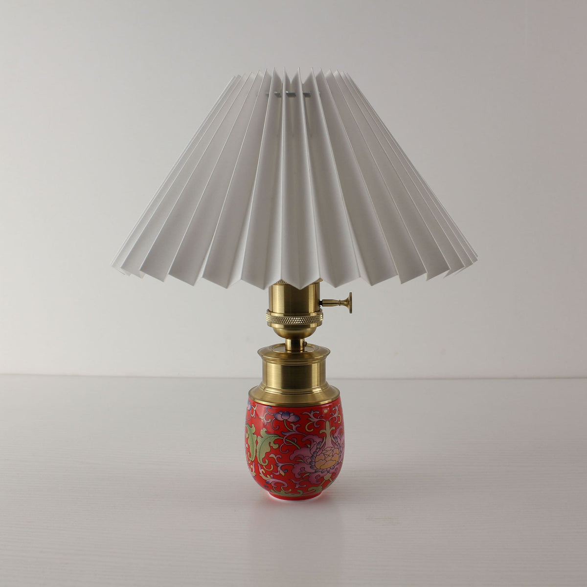Chinoiserie Cordless Ceramic Table Lamp with Pleated Shade – Petite Accent Lamp