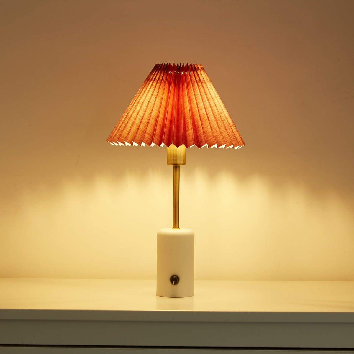 Compact Cordless Table Lamp with Pleated Shade