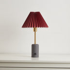 Small Cordless Table Lamp with Gray Base and Pleated Shade