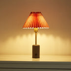 Small Cordless Table Lamp with Gray Base and Pleated Shade