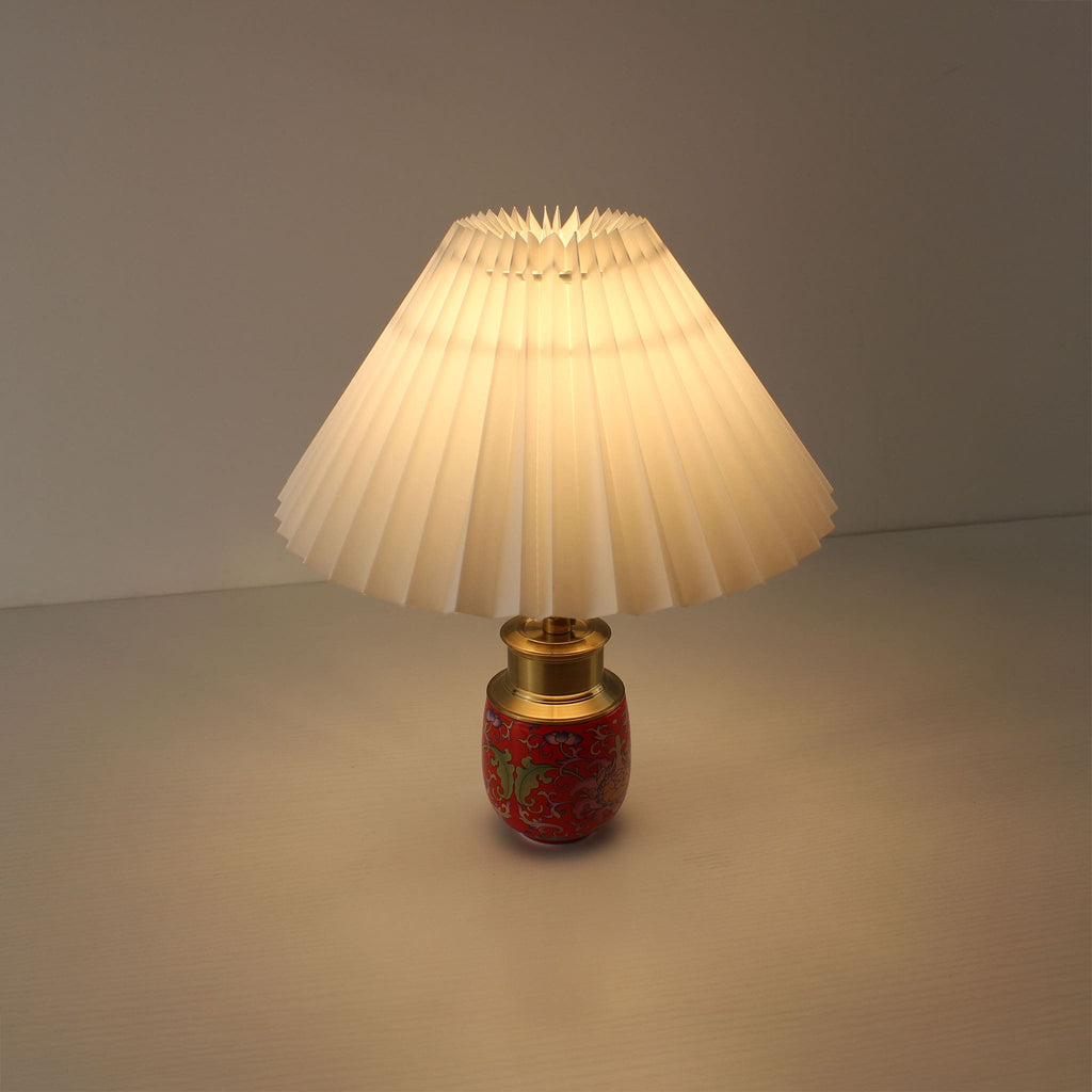 Chinoiserie Cordless Ceramic Table Lamp with Pleated Shade – Petite Accent Lamp